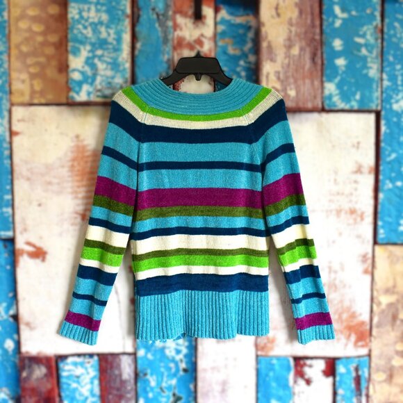 Women's Faded Glory Stretch Sweater V-Neck Striped MEDIUM Multicolor - Picture 7 of 12